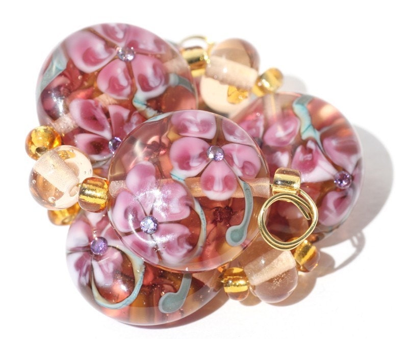 Lampwork Glass Floral Bead Set Tea Party made to order