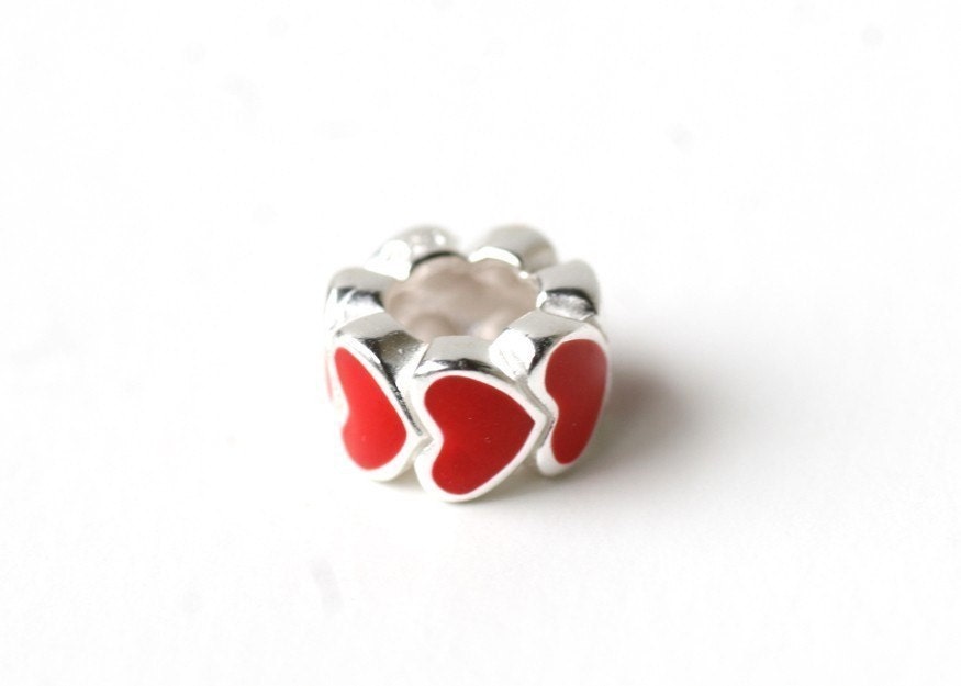 Red Heart European Charm Style Sterling Silver Enamel Bead