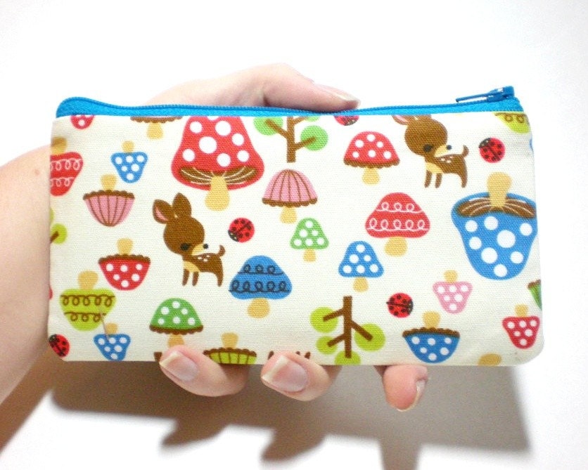 Deer in Mushroom Forest Long Zipper Pouch