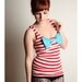 Red White Stripe TANK TOP Teal Bow Shirt LARGE