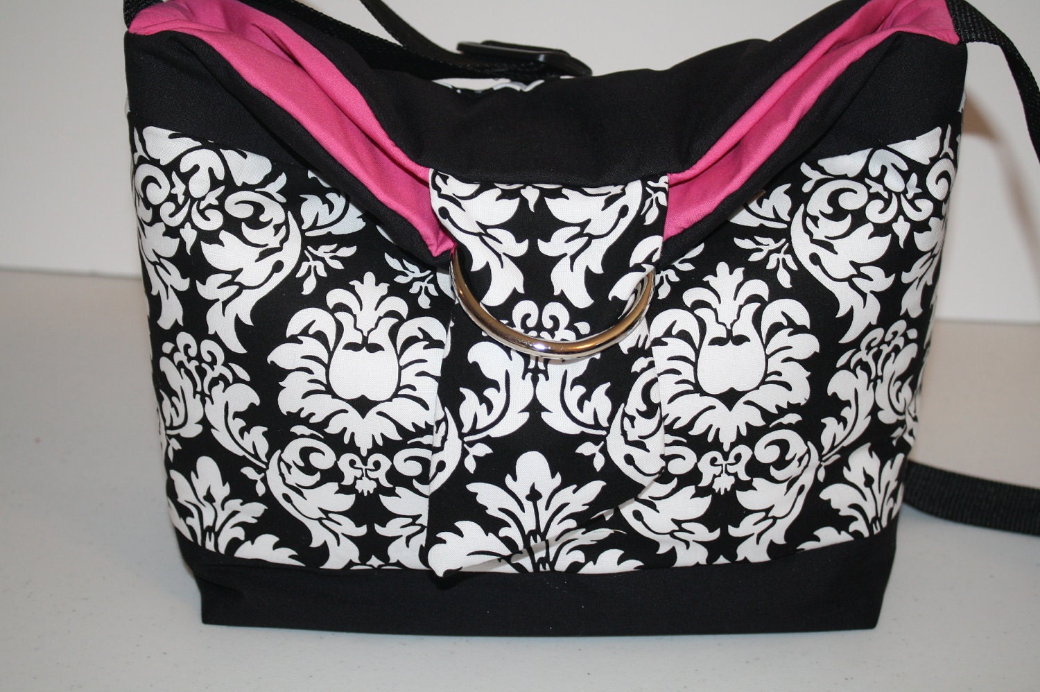 Diaper Bag Tote Purse Shoulder Bag Handbag Baby Bag Toddler Tote HOBO Bag  pink /  black damask / messenger strap