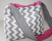 Womens Digital Slr CAMERA Bag Purse  Hobo Market Pink Grey Chevron Stripe Foam Padding