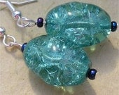 Aqua Czech crackle glass earrings - Ocean Waves