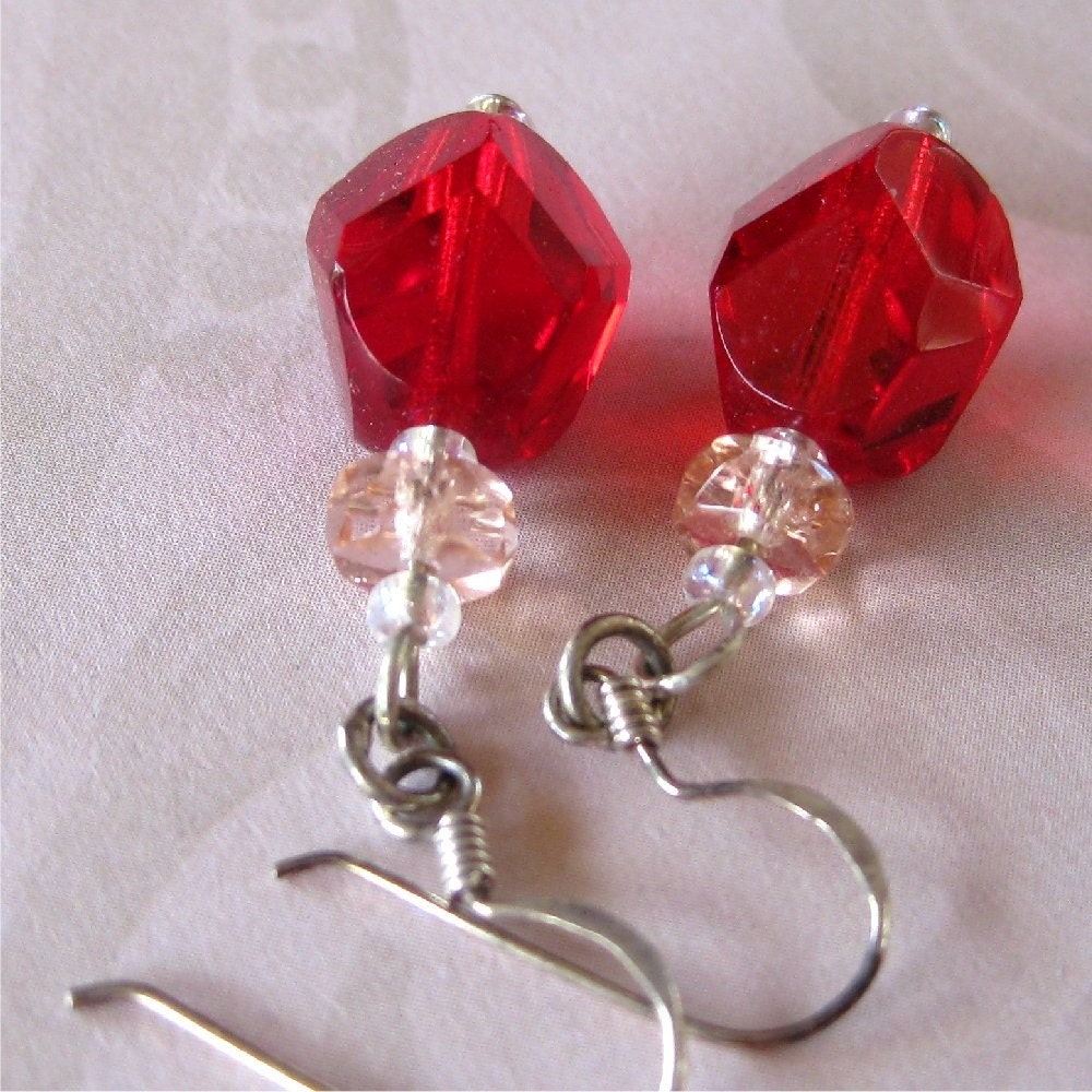 Earrings luscious red Czech glass