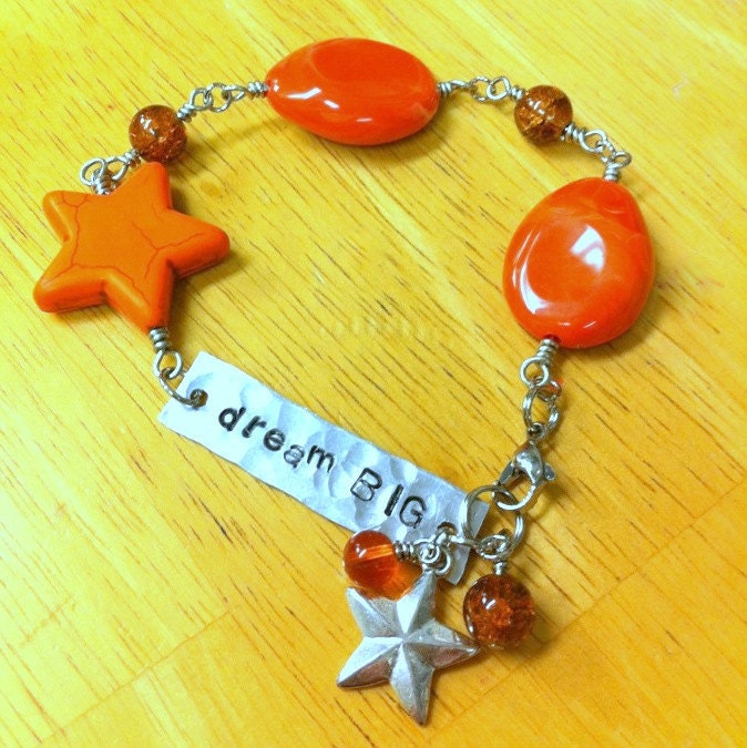 Dream Big Orange Beaded Charm Bracelet