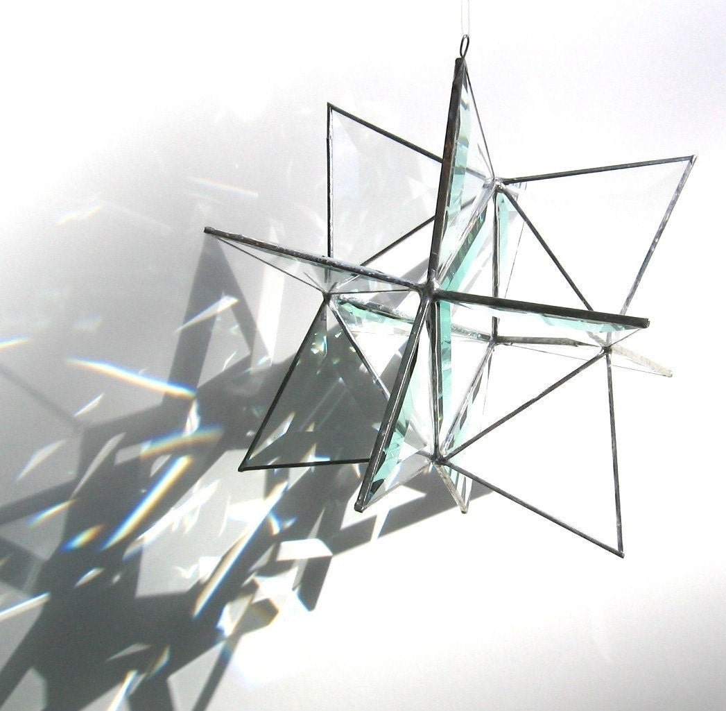 Moon's Companion - Small 3D Stained Glass Moravian Star - Geometric Christmas Holiday Decoration Clear Suncatcher Prisms Ornament