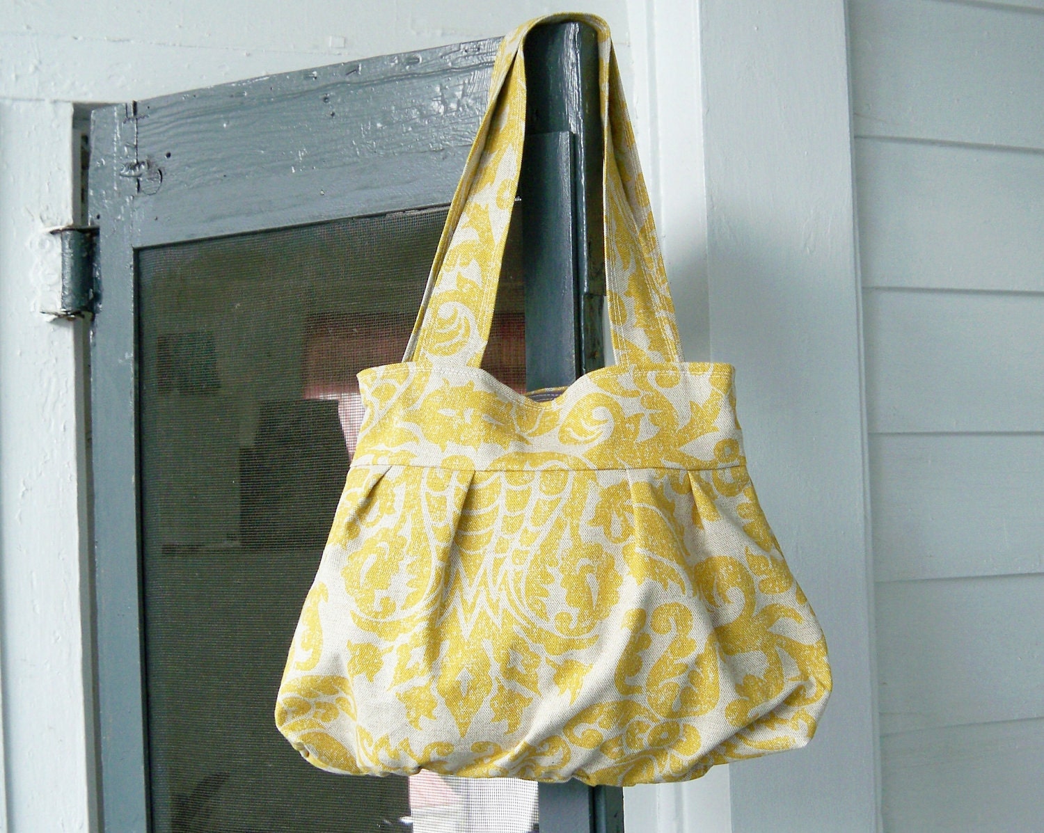 Yellow Damask Gathered Shoulder Bag - - NEW
