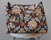 Brown Blue Diaper Bag - - 6 pockets - - Adjustable Strap
