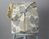 Grey Yellow Diaper Bag, Reversible, Large, 6 Pockets, 24 inch Strap