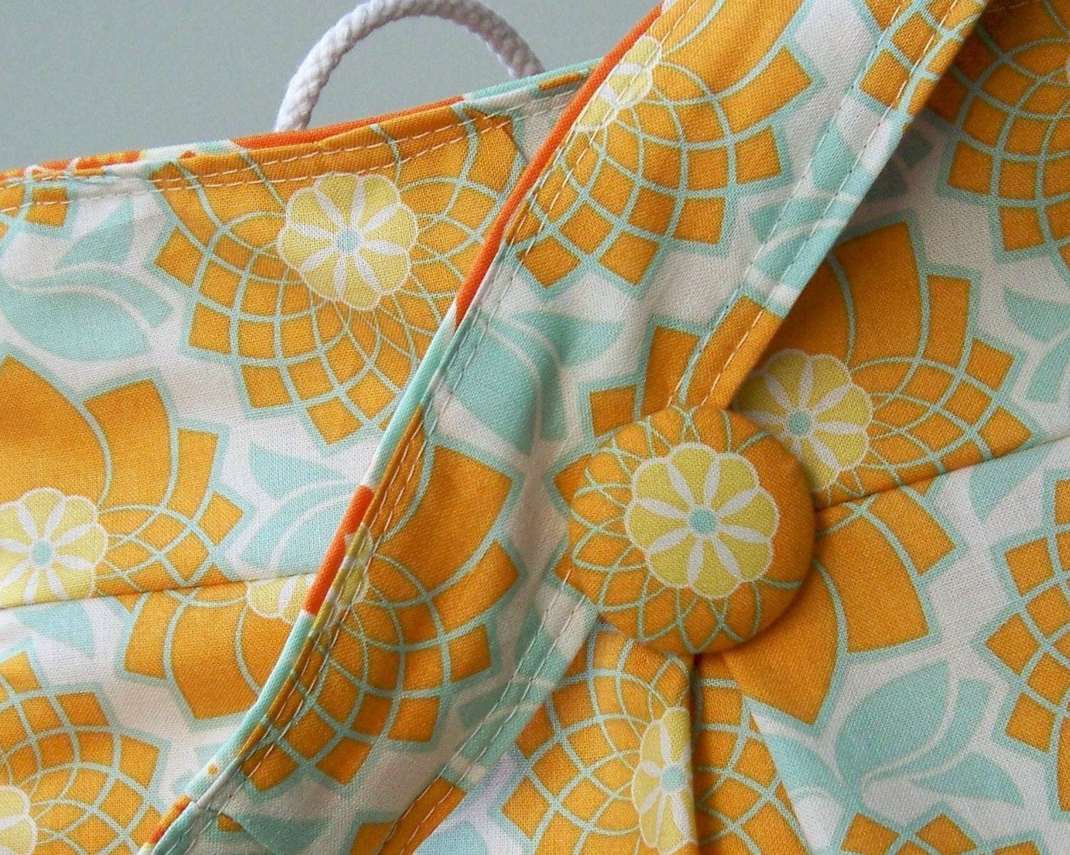 Robins Egg Blue Hobo, Floral, Orange, Large, Reversible, Joel Dewberry Fabrics
