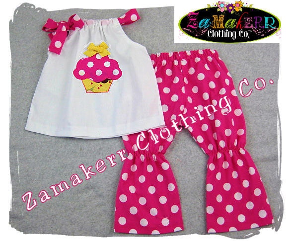 Custom Boutique Clothing White Pillowcase Dress Top Pink Polka Dot Pant Outfit Set 3 6 9 12 18 24 month size 2T 2 3T 3 4T 4 5T 5 6 7 8