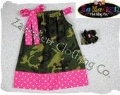 Girls Pillowcase Dress - Military N Pink Dots - Pillowcase Dress in Sizes 3, 6, 9, 12, 18, 24 month, 2, 2t, 3t, 3, 4, 4t, 5, 6, 7, 8