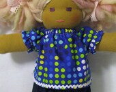 10 to 12 inch blue peasant top with white rick rack