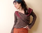 Grey and Red jersey wrap - Wine Red, gray, gold Cameleon shrug - Long sleeves