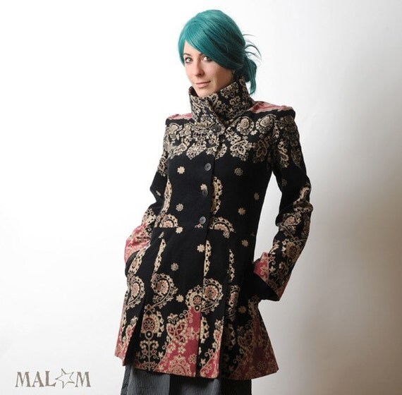 RESERVED For MARIE - 70%  BALANCE Baroque Frock Coat with tall collar - Pink Beige and Black