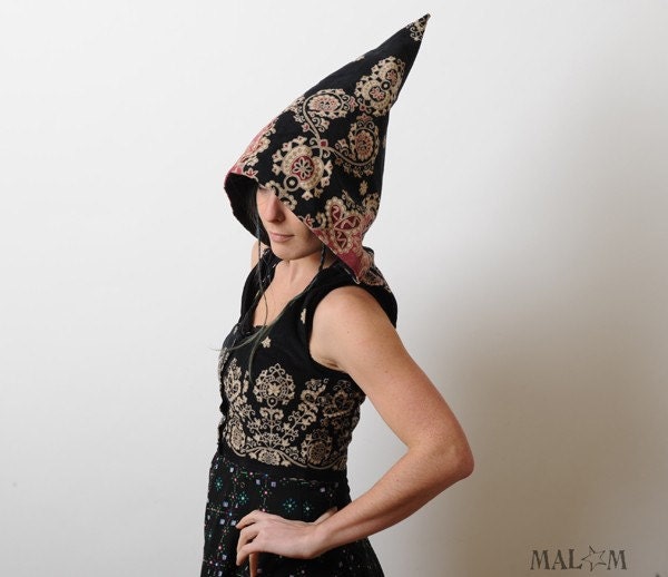Goblin Hood Bolero in Baroque Pink and Black milleraies velvet - Sz M