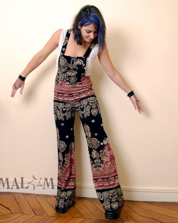 LAST ONE Women Slacks Jumper in pink and gold baroque velvet - Made to your measurements  - by MALAM - France
