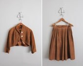 1950s vintage gingerbread corduroy two piece skirt set