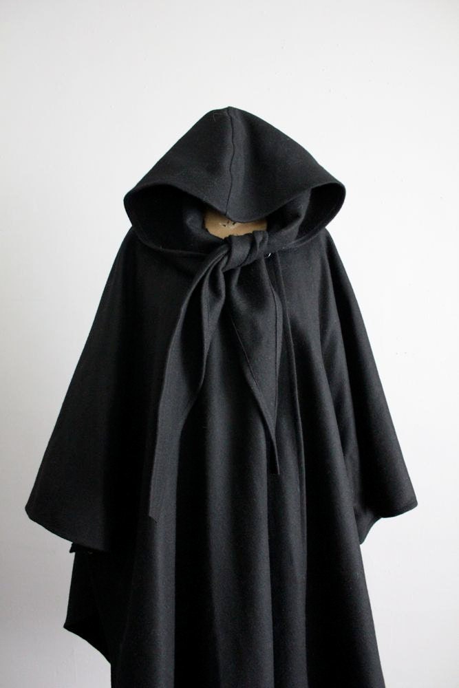 vintage black wool hooded cape