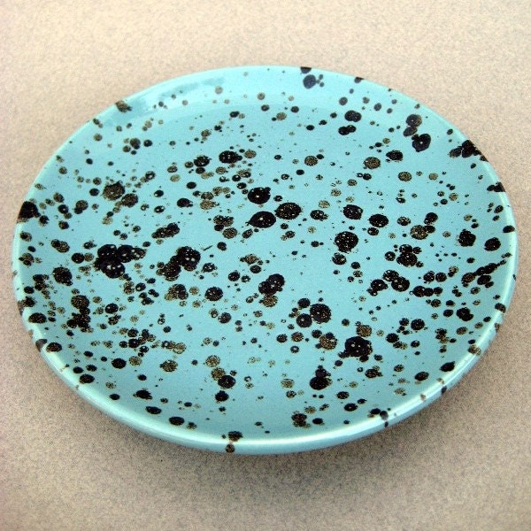 Speckled Robins Egg Pedestal Plate - Handmade wheel thrown stoneware pottery