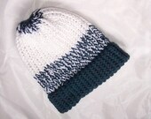 Teal Blue Green White Silver Sparkle Knit Beanie Toque Hat