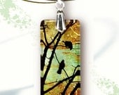 Birds in a Tree Necklace - Reversible Glass Art - GeoForms Collection-- Woodland Sunrise