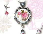 Shabby Chic Rose Necklace - Glass Cabochon - Botanicalz -  Shabby Chic Soft Pink Rose