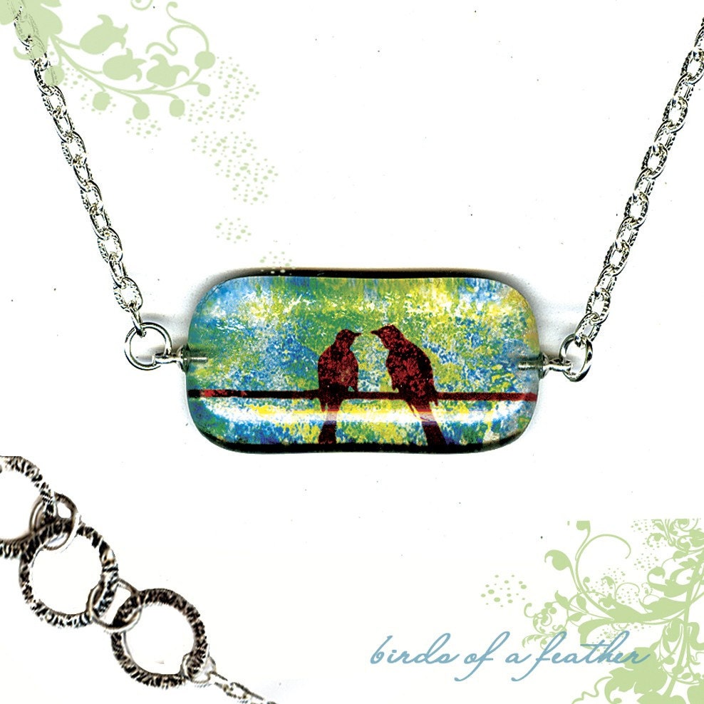 Birds of a Feather Necklace - Reversible Glass Art Necklace - GeoForms collection