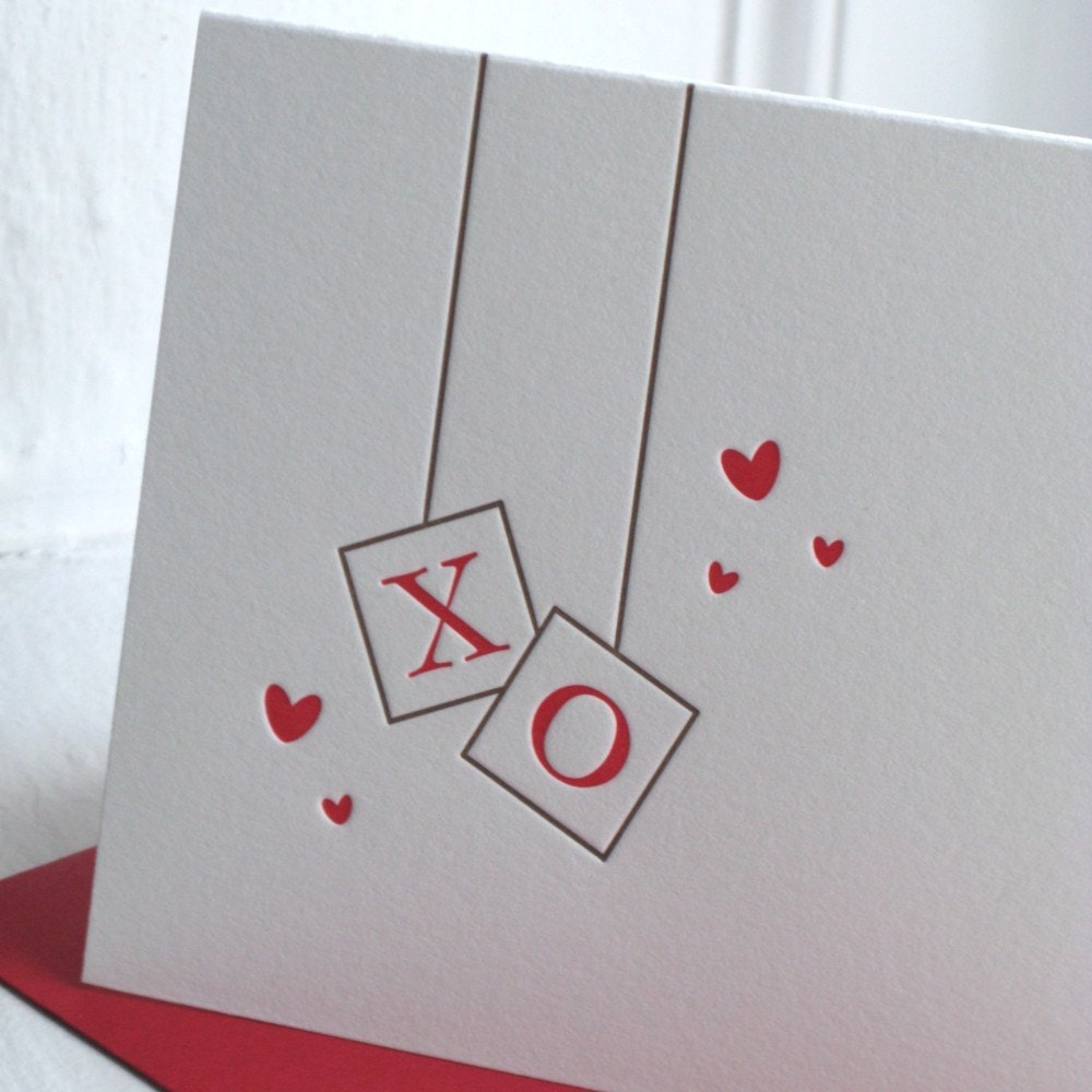 Valentine Card:  Hug and Kiss (Letterpress)