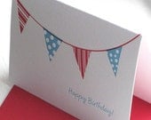 Red and Aqua Happy Birthday Bunting (Letterpress)
