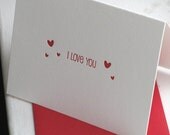 Valentine Card:  I Love You with hearts (Letterpress)