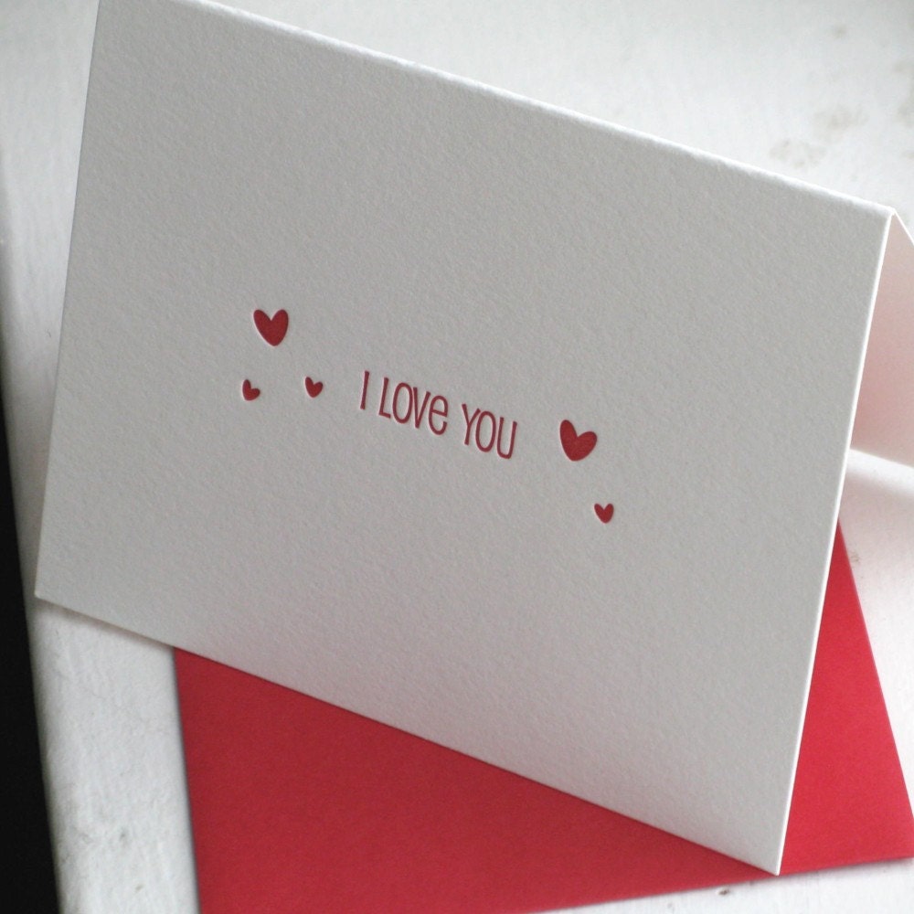 Valentine Card:  I Love You with hearts (Letterpress)