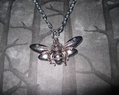 Moth Necklace Insect Bug Silver Chain Link Pendant Charm Goth Gothic FREE SHIPPING To USA & Canada