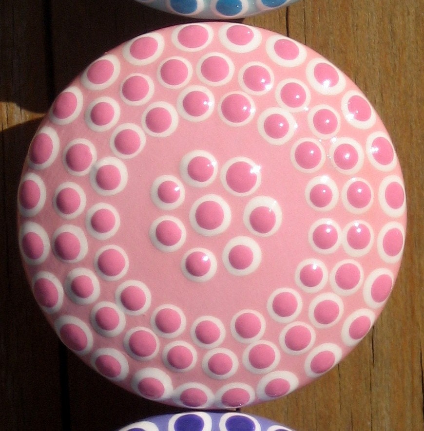 Dotted Pink and White Hand Painted Drawer Knob