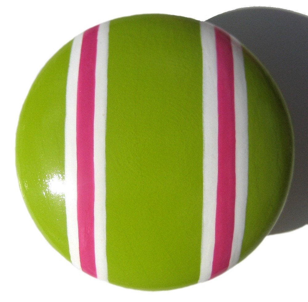 Lime Green Drawer Knob with Hot Pink and White Stripes