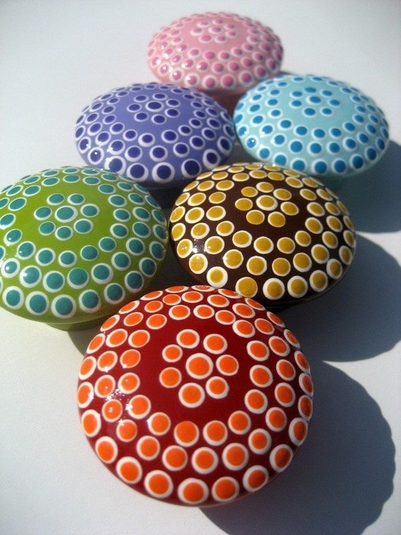 Dotted Drawer Knobs, Door Pulls, Spots, Set of 8