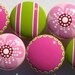 Set of 6 Hand Painted Drawer Knobs: Hot Pink and Lime Green Striped and Spotted and Cherry Blossom Pale Pink