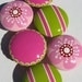 Set of 6 Hand Painted Drawer Knobs: Hot Pink and Lime Green Striped and Spotted and Cherry Blossom Pale Pink