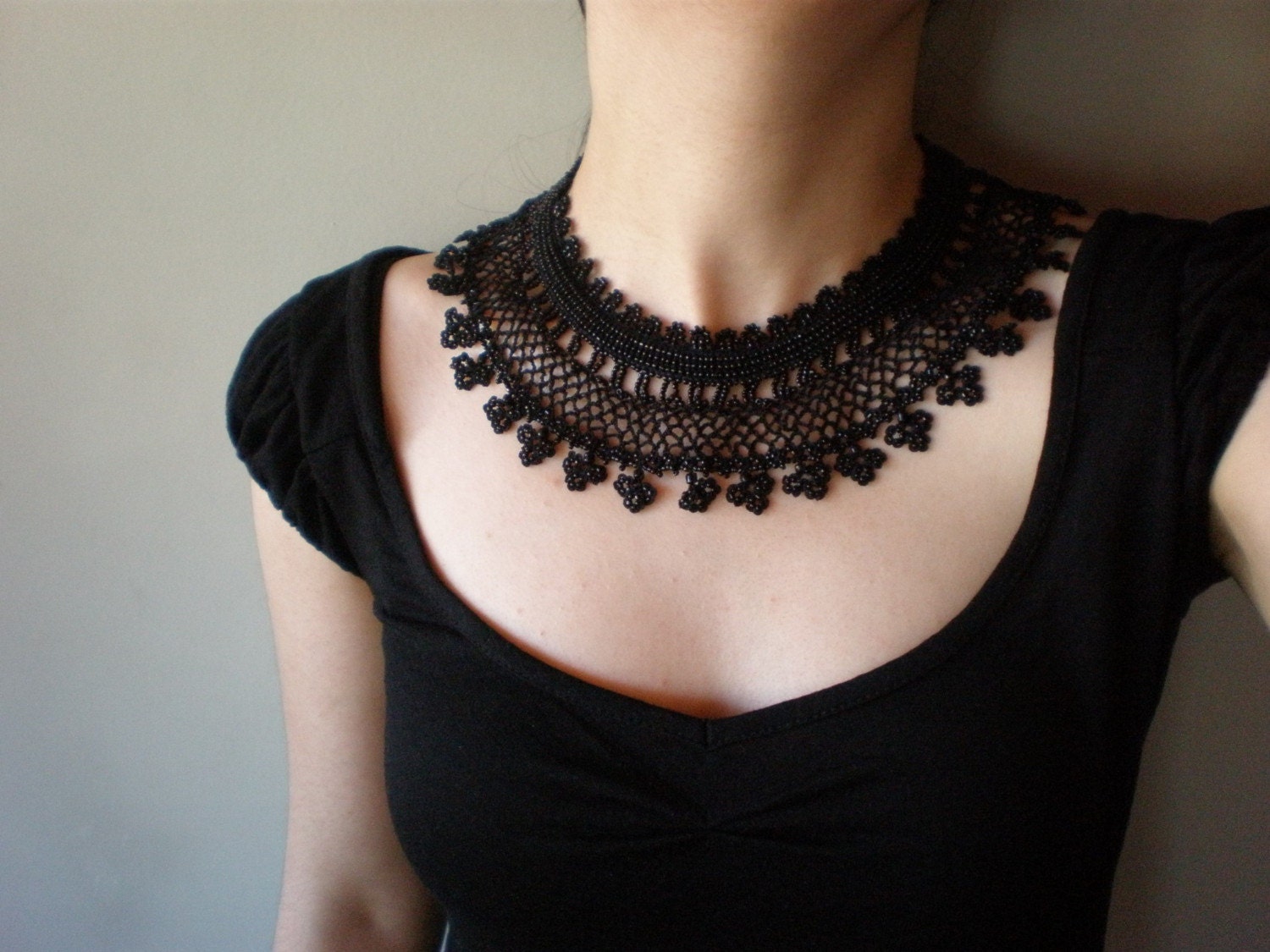 Black Lace - Trientalis Latifolia ... Freeform Crochet Necklace