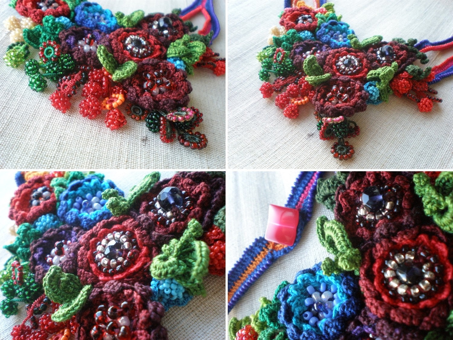 Ranunculus Hebecarpus ... Freeform Beaded Crochet Necklace - Flowers