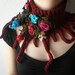 Elan ... Knitted Neck Warmer / Scarflette - Burgundy - Pink Blue Red Colorful Crochet Flowers