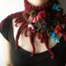 Elan ... Knitted Neck Warmer / Scarflette - Burgundy - Pink Blue Red Colorful Crochet Flowers