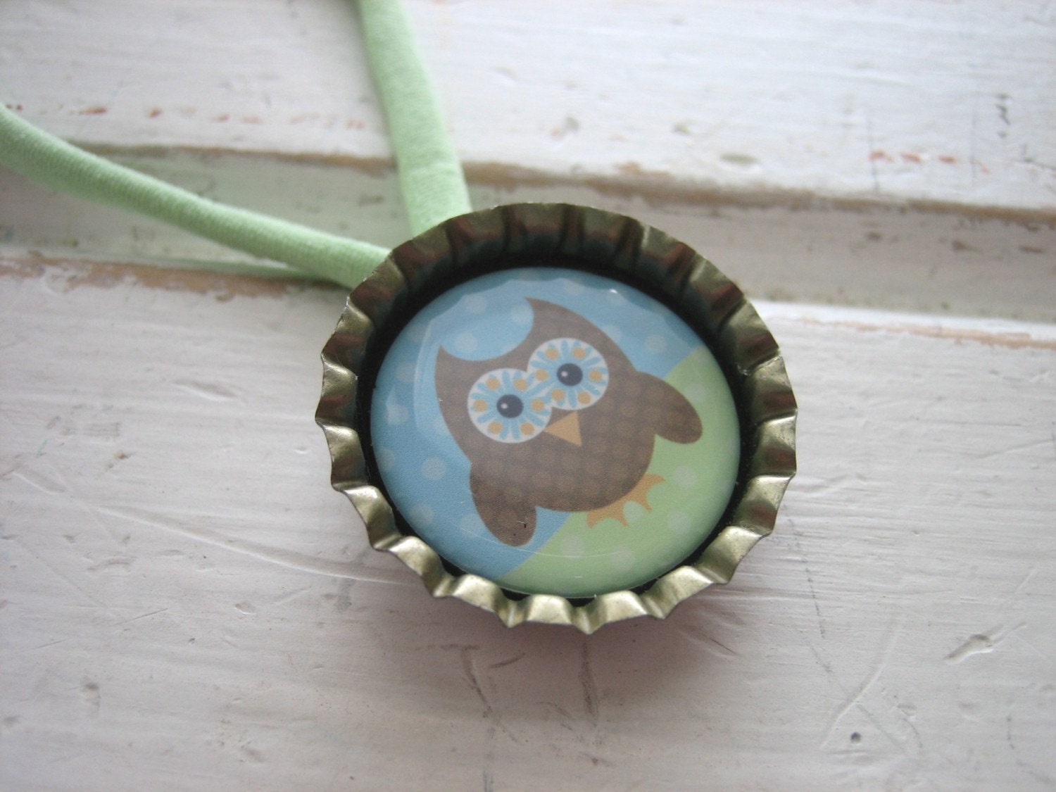 Girls Vintage Bottle Cap Choker Necklace - Blue Owl