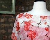 Vintage Orange Pink Tan Sheer Floral Dress