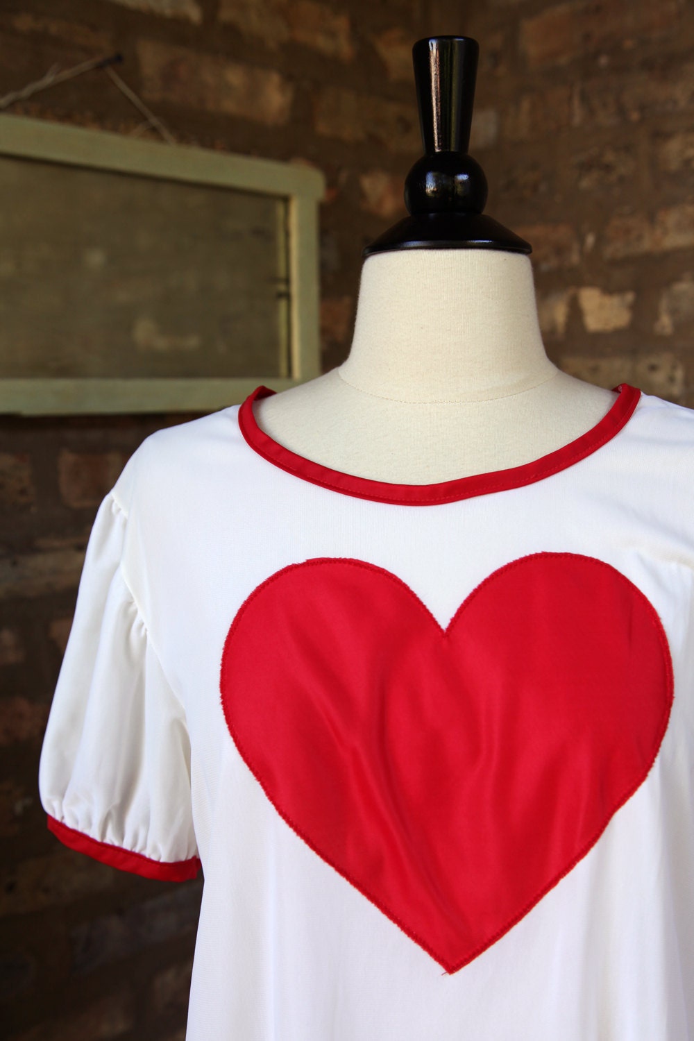 Vintage 70s Queens Way White Red Heart Pajama Set