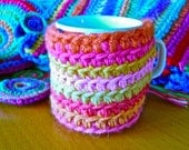 pink cup cozy multicolor crochet