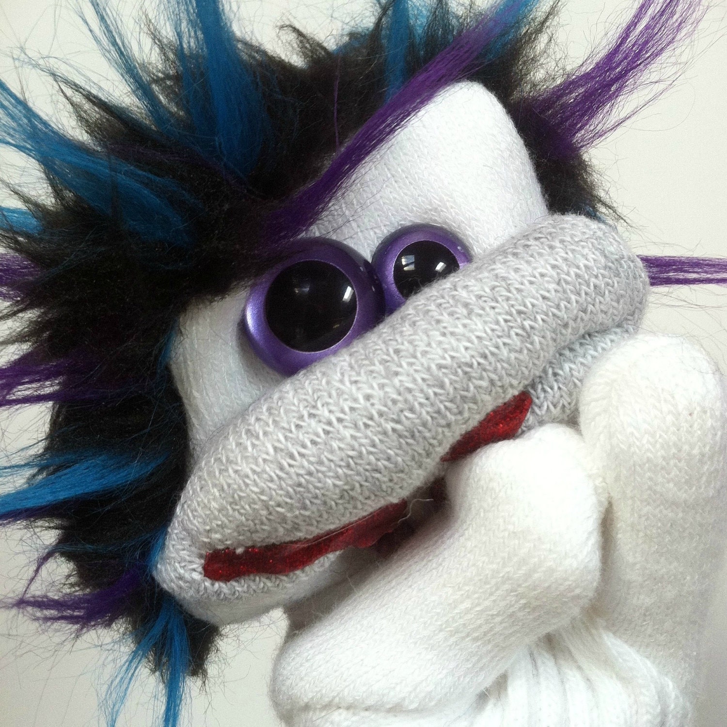 Steve "The Noodle" Pesto- A Sock Zombie Puppet with Crazy Hair and Purple Eyes