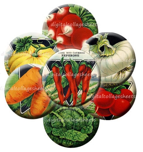 Instant Download  Vegetable One Inch Sampler  Digital Collage Sheet -  DCS-898 - DigitalCollageSheets, Printables, Downloads