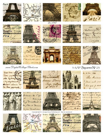 Instant Download 1.5  inch Squares Vintage French Collage Sheet   DCS-1062 DigitalCollageSheets, Printables, Downloads