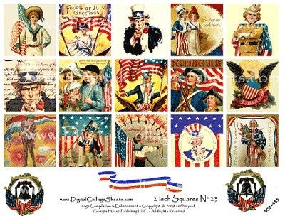 Instant Download Digital Collage Sheet Fourth Of July  Two Inch Squares   DCS-555 Collage Sheet 4th of July Images, Printables, Downloads